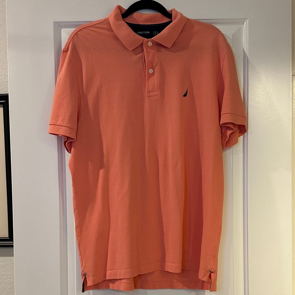 Nautica Men's Coral-Orange Polo with Embroidered Sail Logo